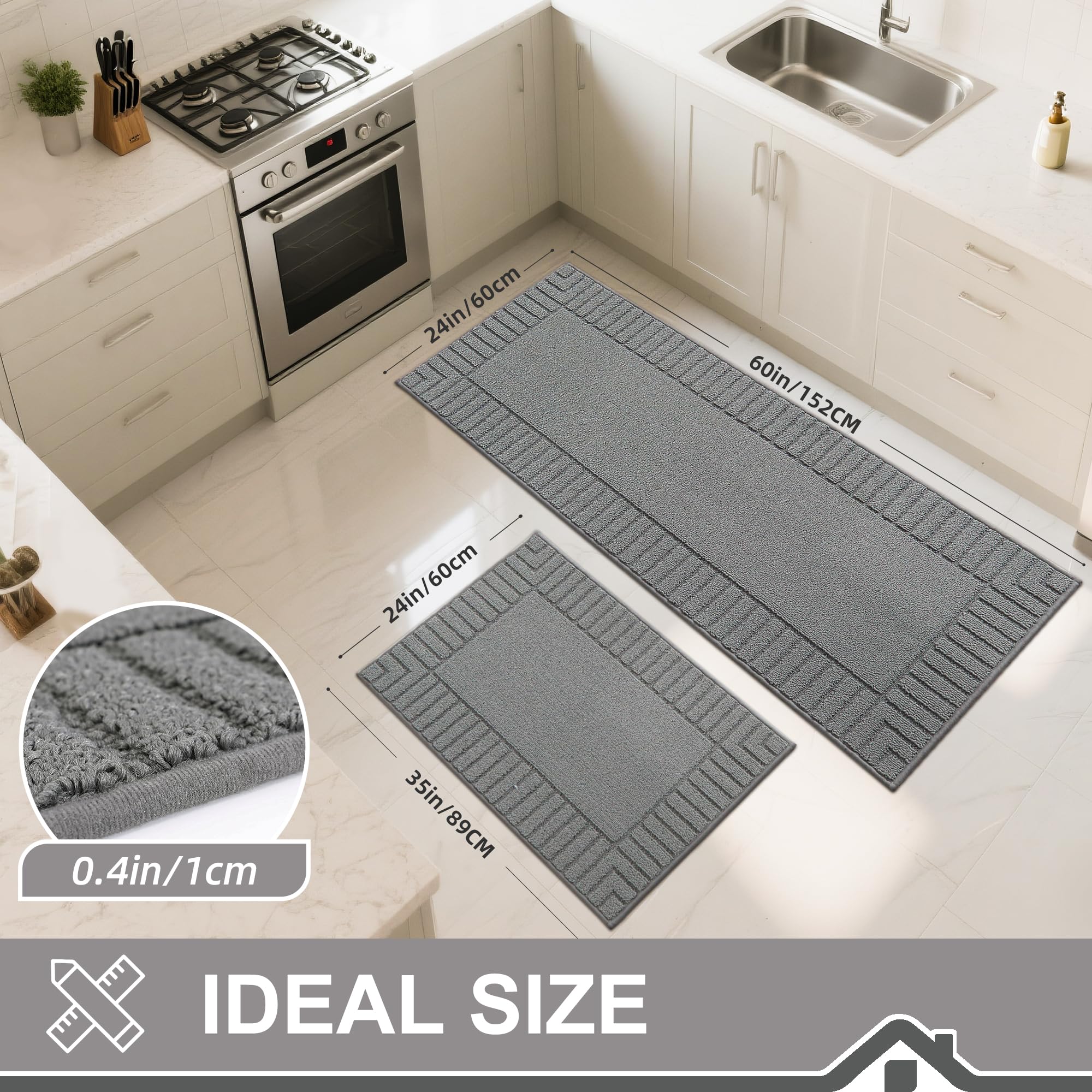 BEQHAUSE absorbent kitchen mat captures spills and protects floors daily