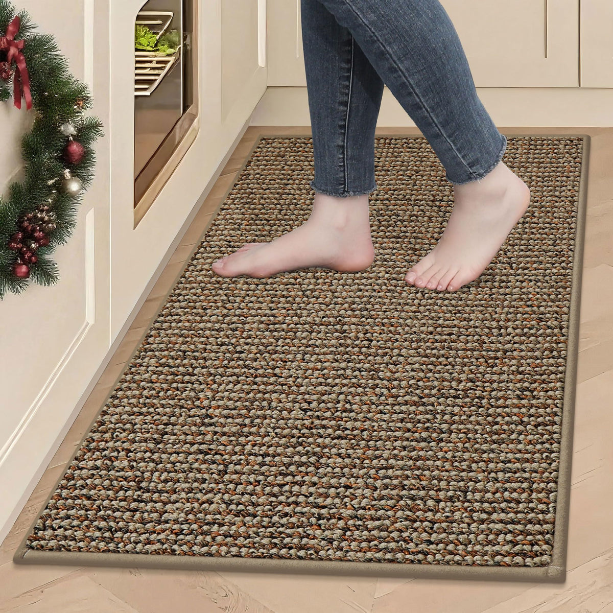 BEQHAUSE kitchen rug with absorbent surface protects floors from spills