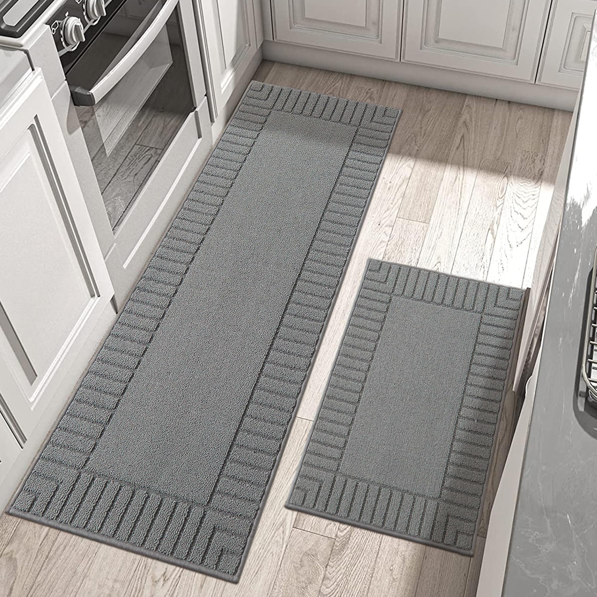 BEQHAUSE grey kitchen rug 24x35 with non-slip backing for secure standing