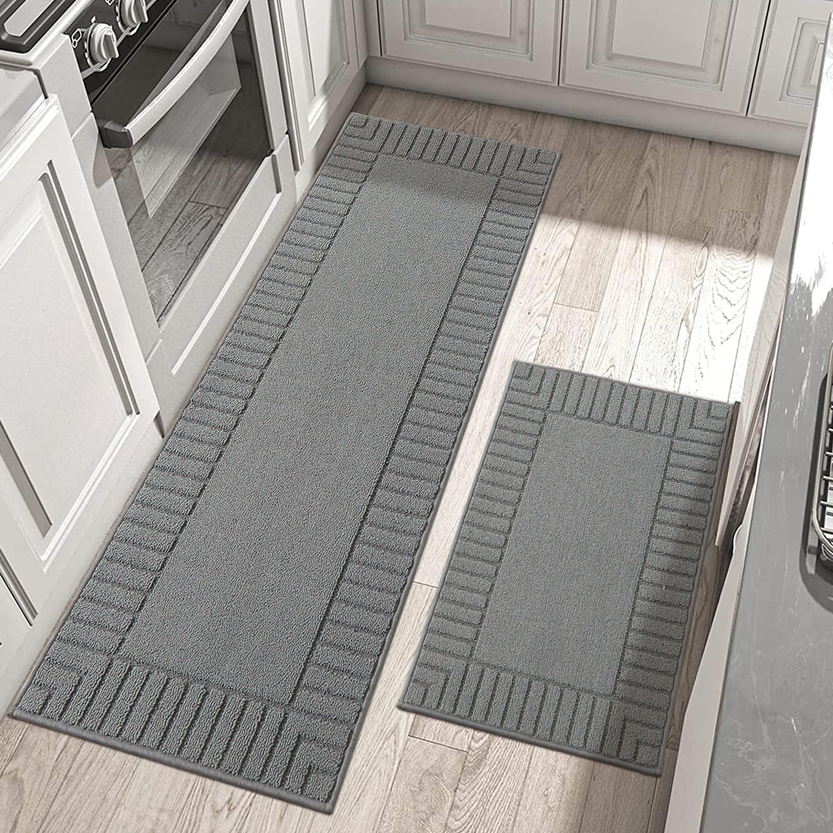 BEQHAUSE grey kitchen rug 24x35 with non-slip backing for secure standing