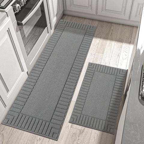 BEQHAUSE grey kitchen rug 24x35 with non-slip backing for secure standing