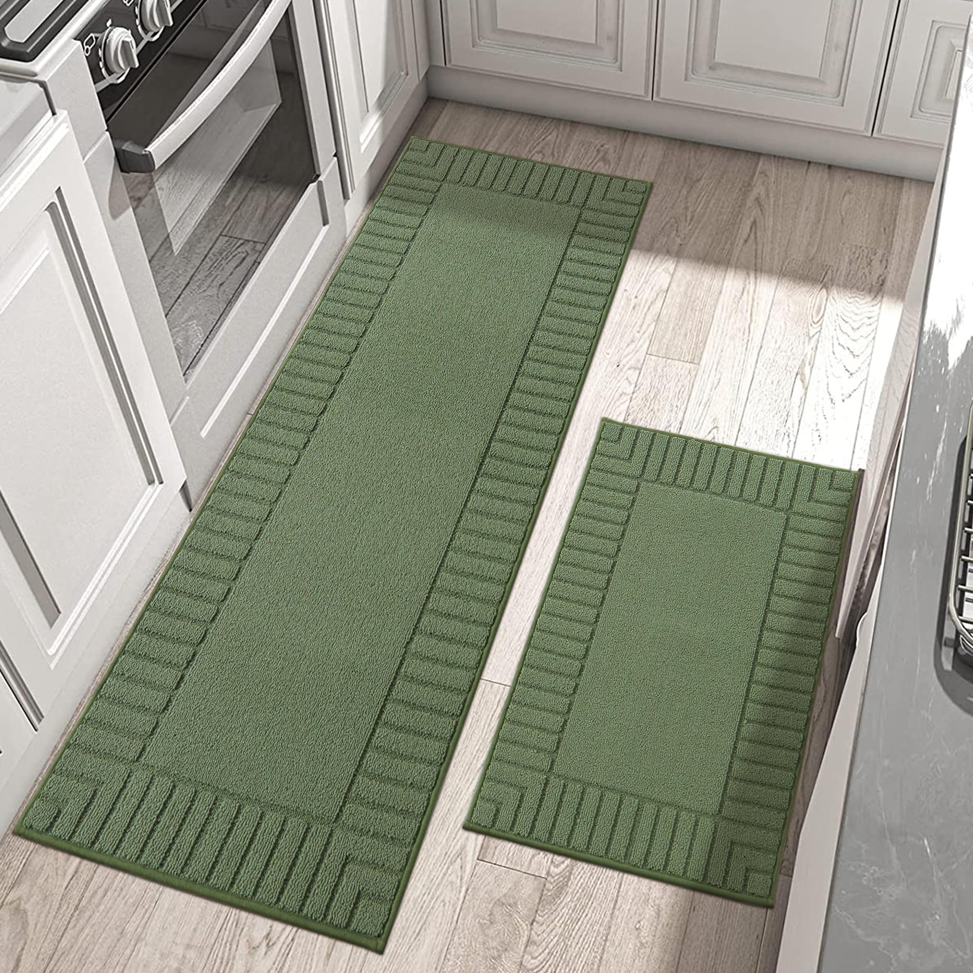 BEQHAUSE kitchen rug 24x35 green with non-slip surface for safe standing