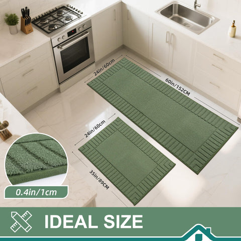 BEQHAUSE kitchen rug 24x60 green with non-slip surface for safe standing
