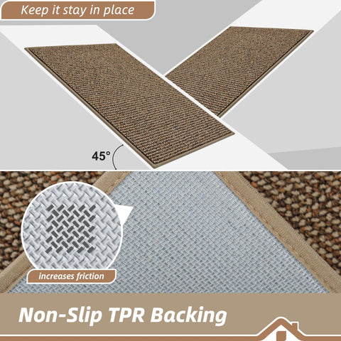 BEQHAUSE taupe kitchen rug complements decor while hiding minor stains
