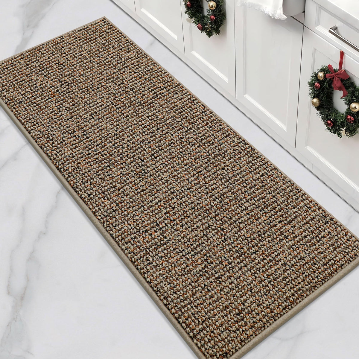 BEQHAUSE kitchen runner absorption highlights strong liquid uptake protecting floors.