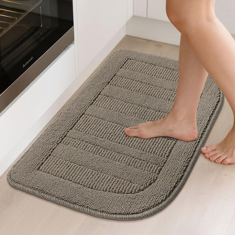 BEQHAUSE non-slip kitchen rug backing keeps the mat securely in place.