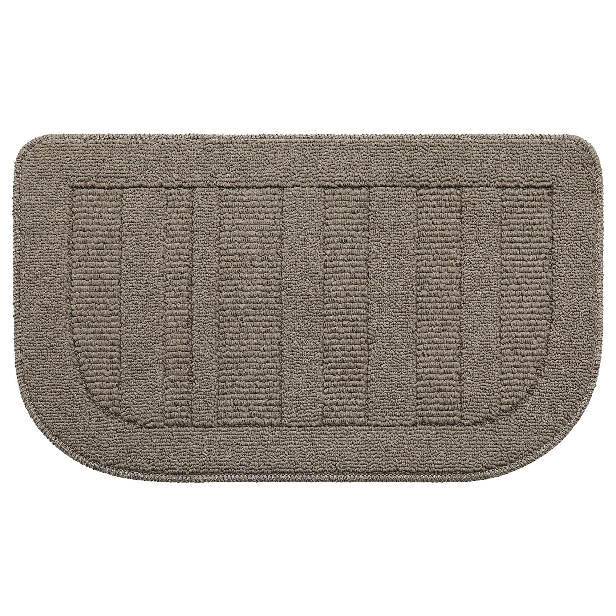 BEQHAUSE semicircular taupe kitchen mat for non-slip support underfoot.