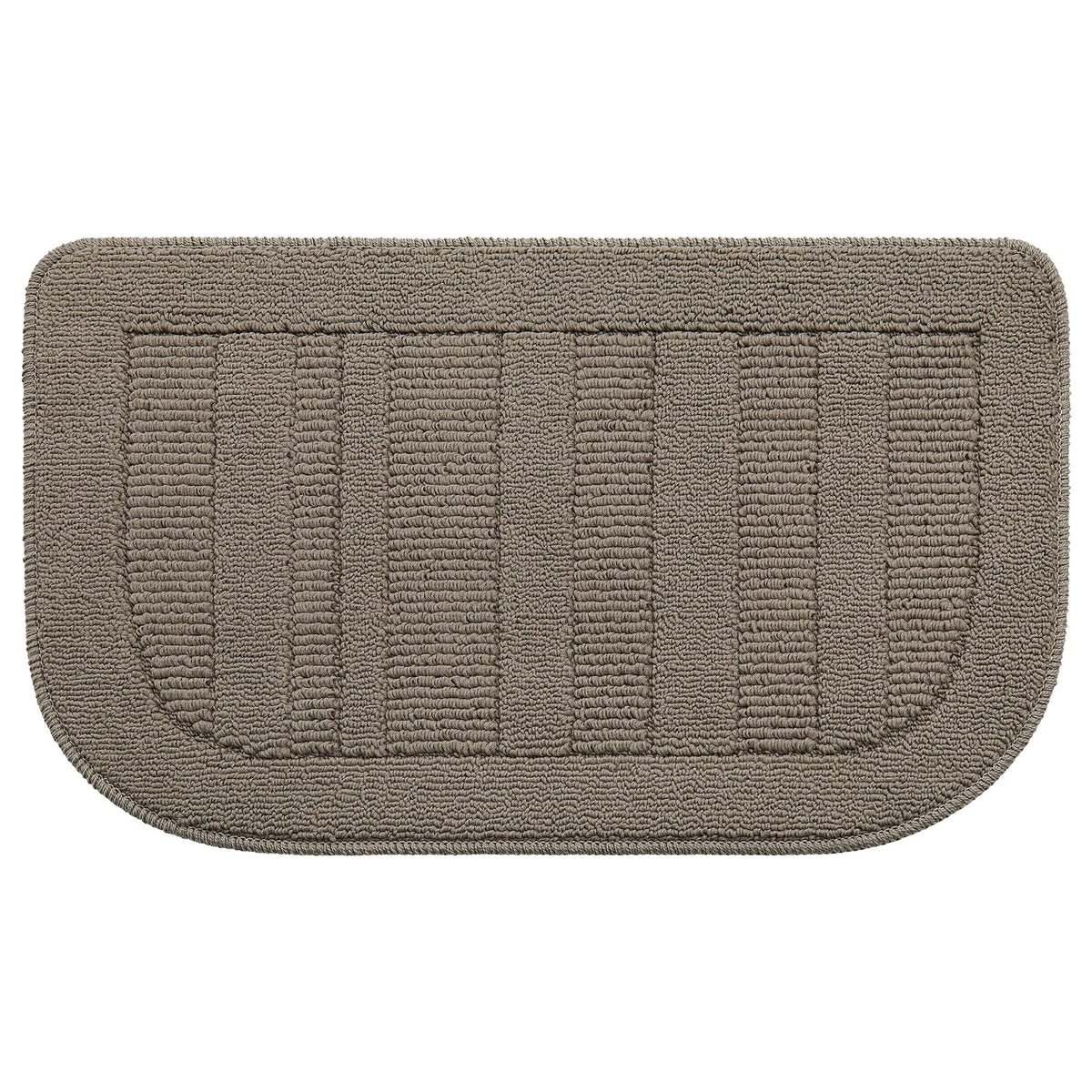 BEQHAUSE semicircular taupe kitchen mat for non-slip support underfoot.