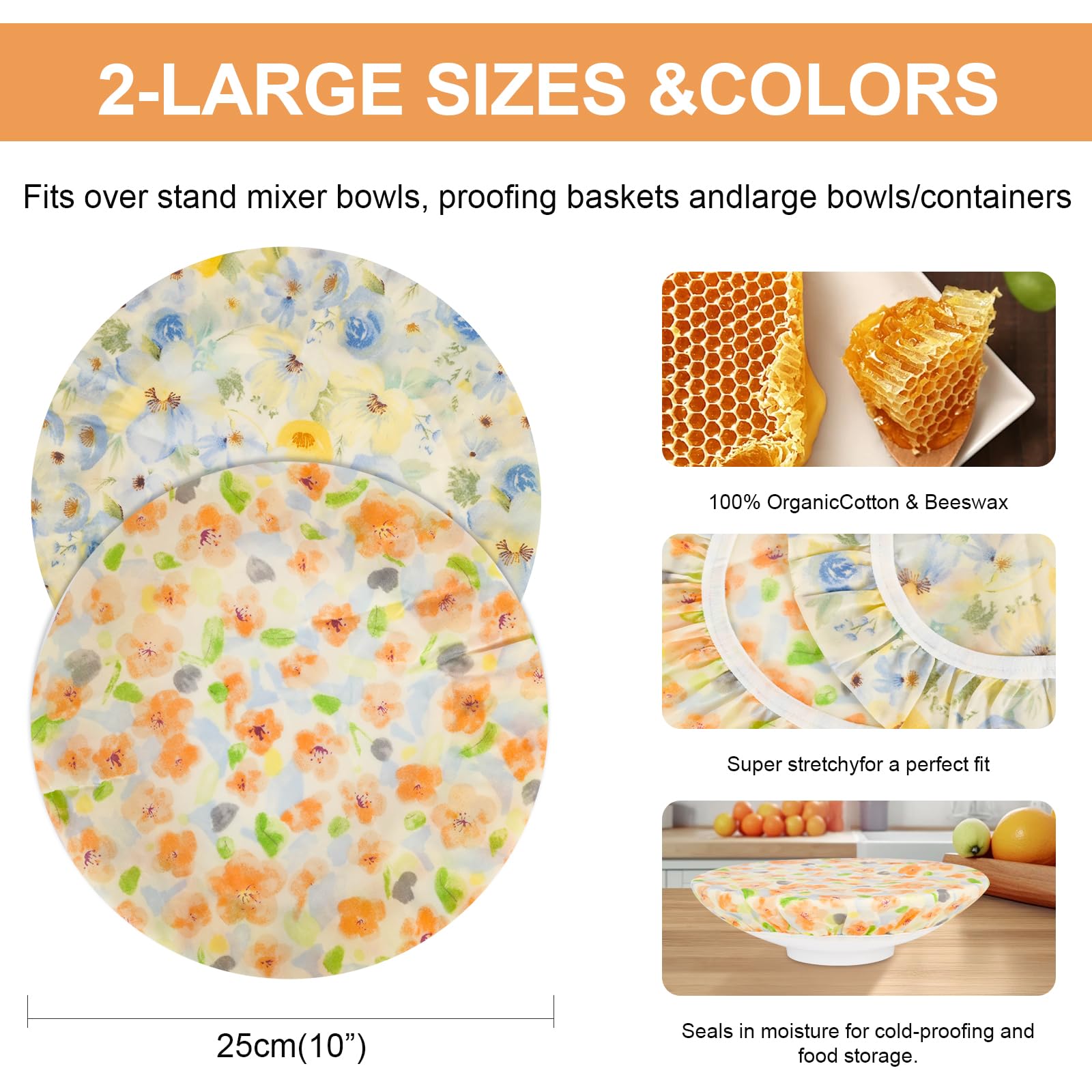 BERBAM beeswax bowl cover elastic rim fit provides a secure seal for bowls, ideal for dough fermentation
