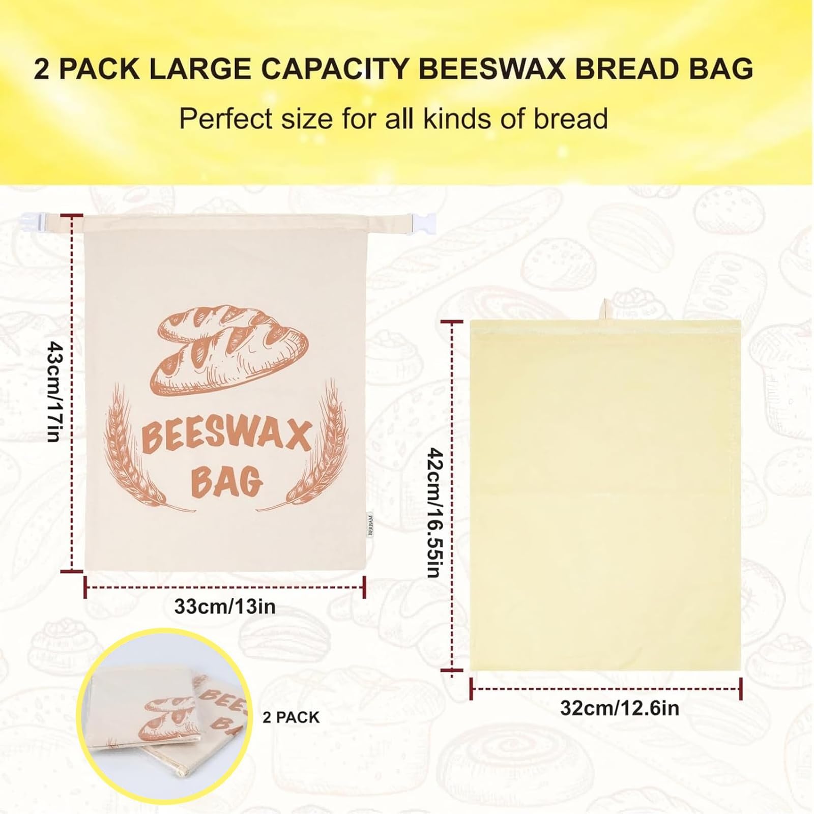 BERBAM 13x17 inch bread bag ready for storage.
