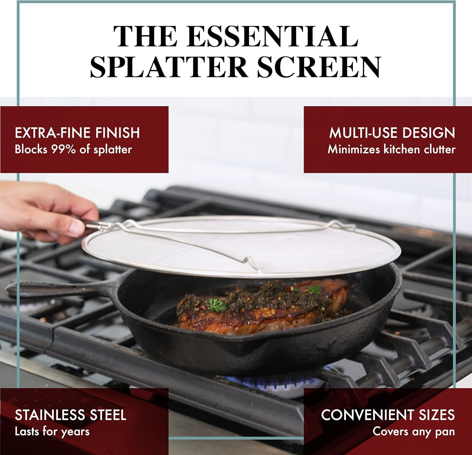 BergKoch splatter screen 11.5 inch on pan protects stove while frying