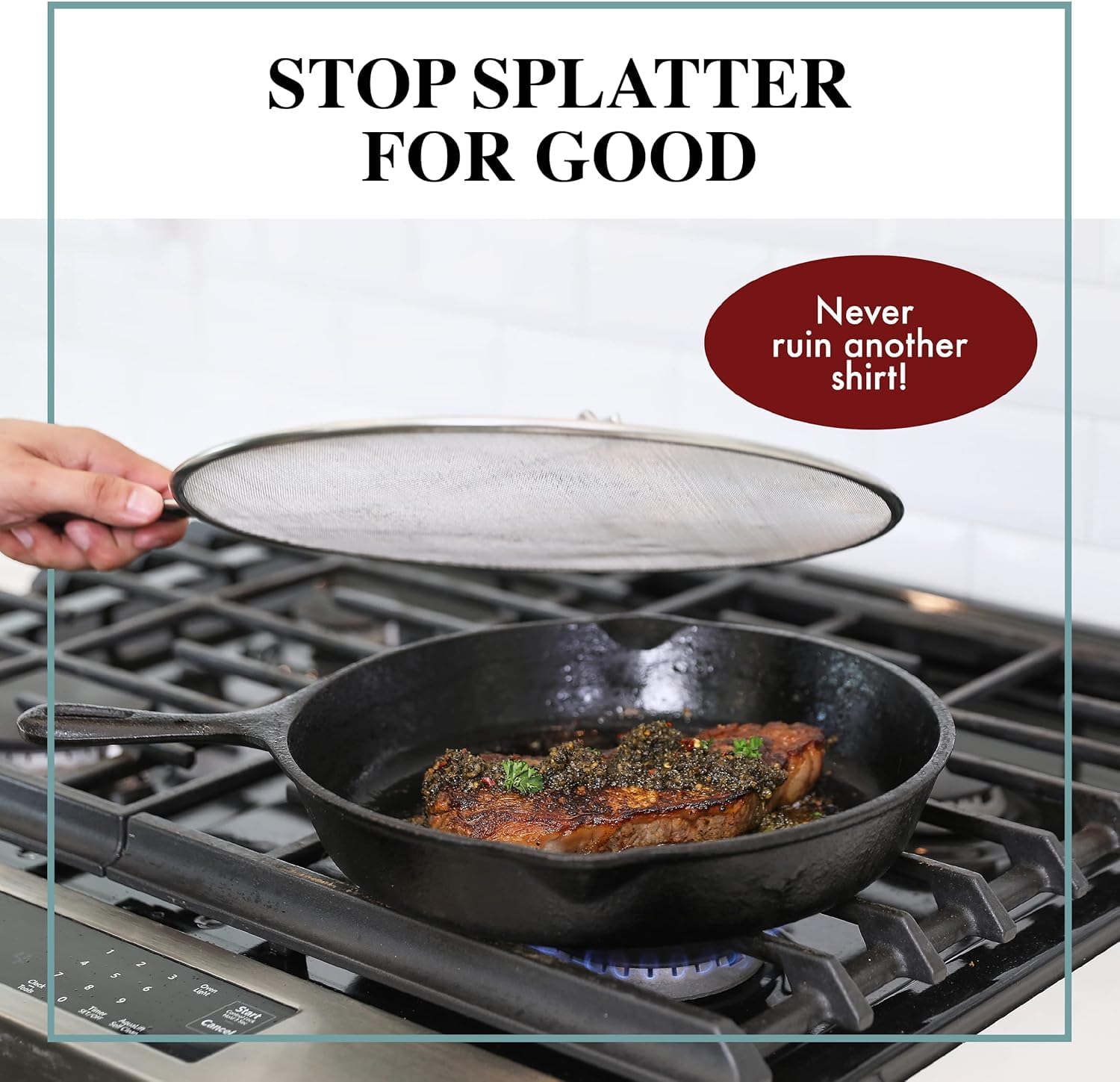Easily wipe clean BergKoch splatter screen after cooking