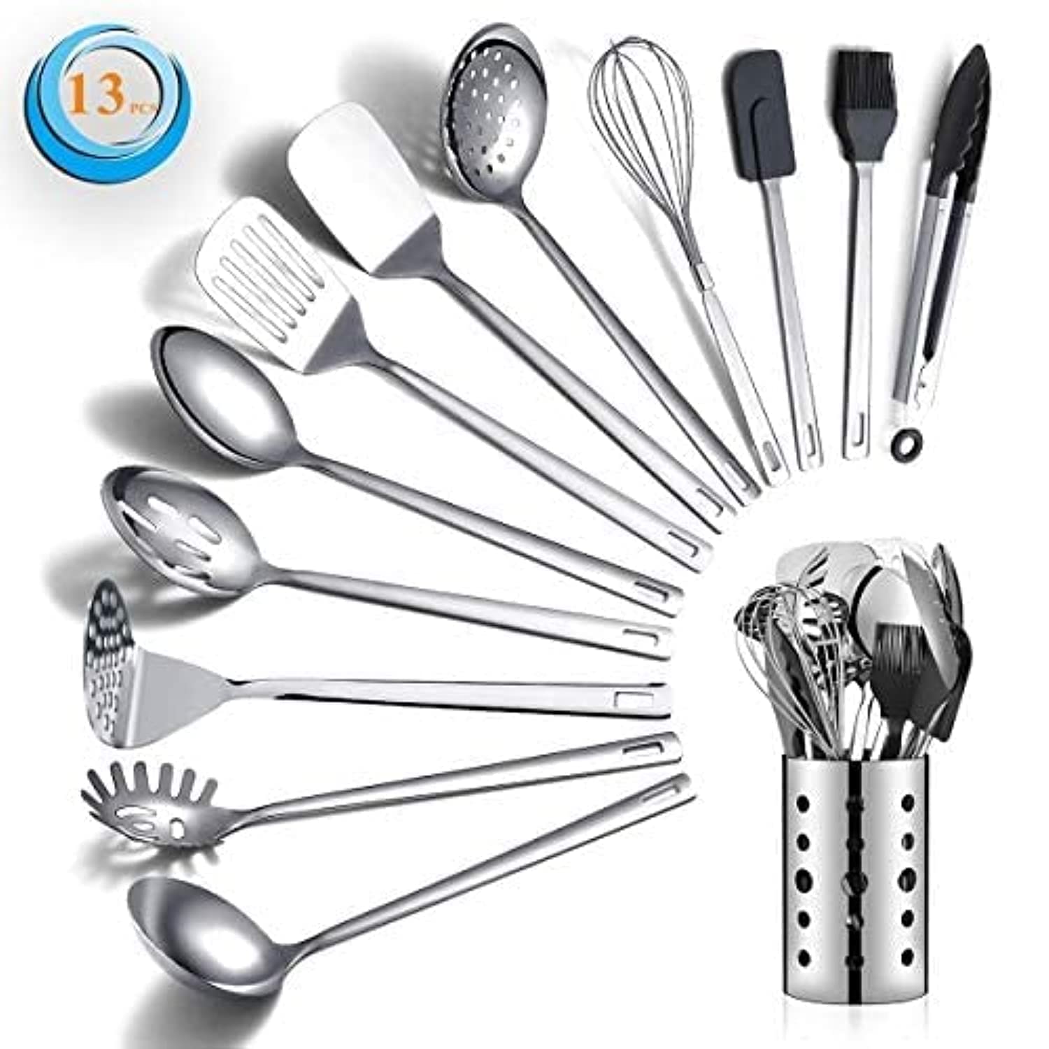 Berglander 13-piece utensils set with mirrored polish enhances kitchen display and use.