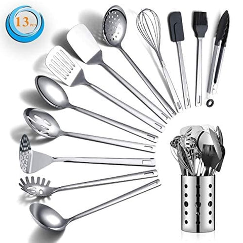Berglander 13-piece utensils set with mirrored polish enhances kitchen display and use.