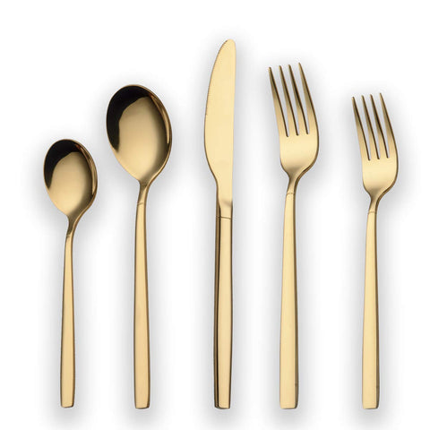 Berglander 20-piece gold flatware set with dinner spoons, durable for daily use