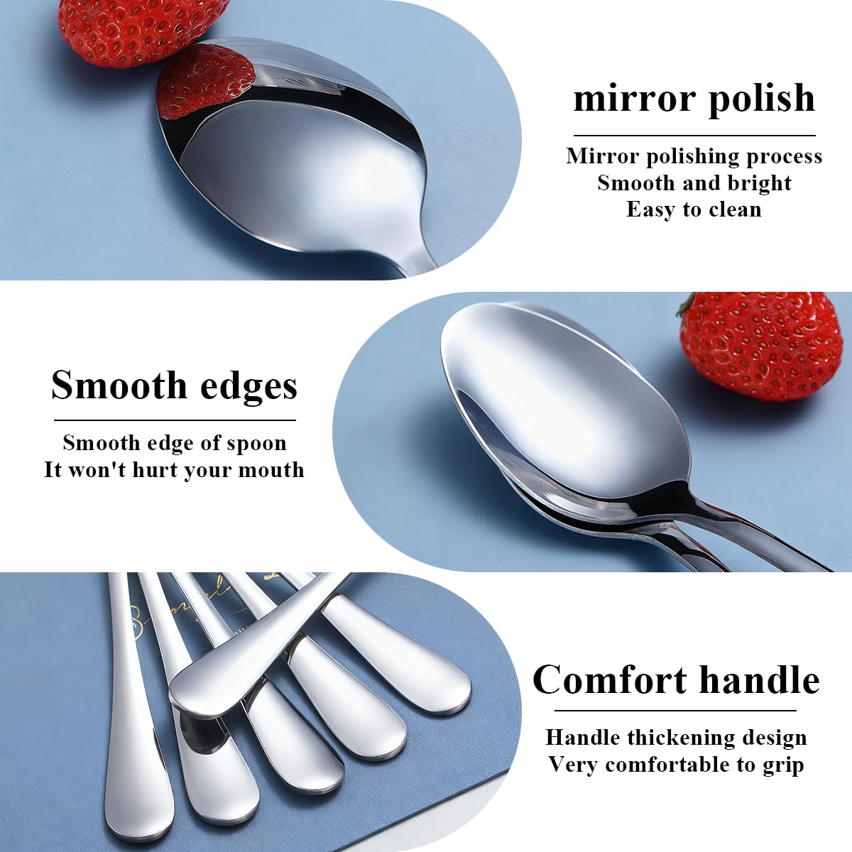 Berglander dinner spoons with mirror polish add a refined look.