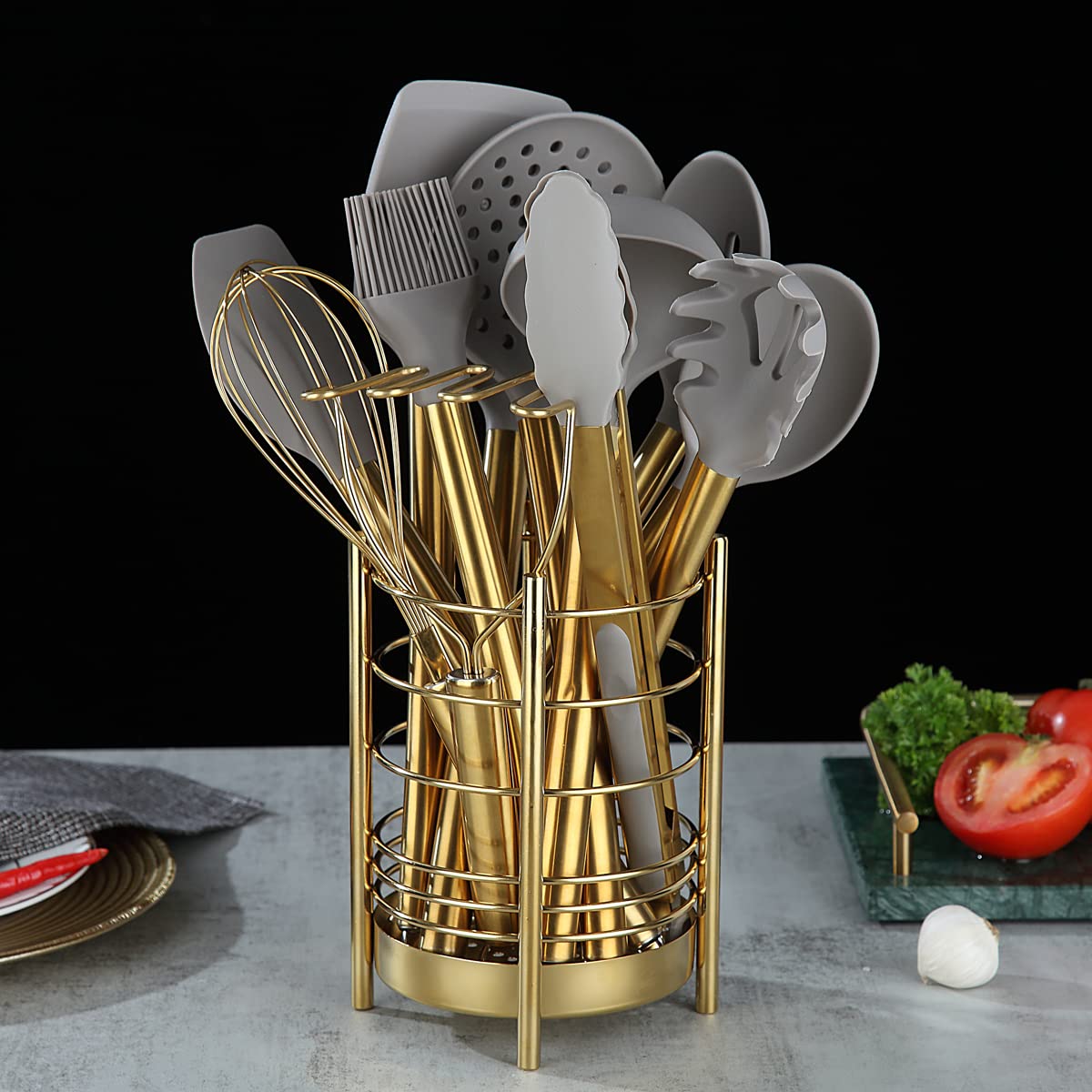 Berglander Gold silicone heads protect nonstick pans during cooking.