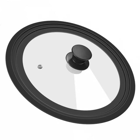 BERHT universal lid on a pan shows flexible 8.5-inch fit with easy monitoring.