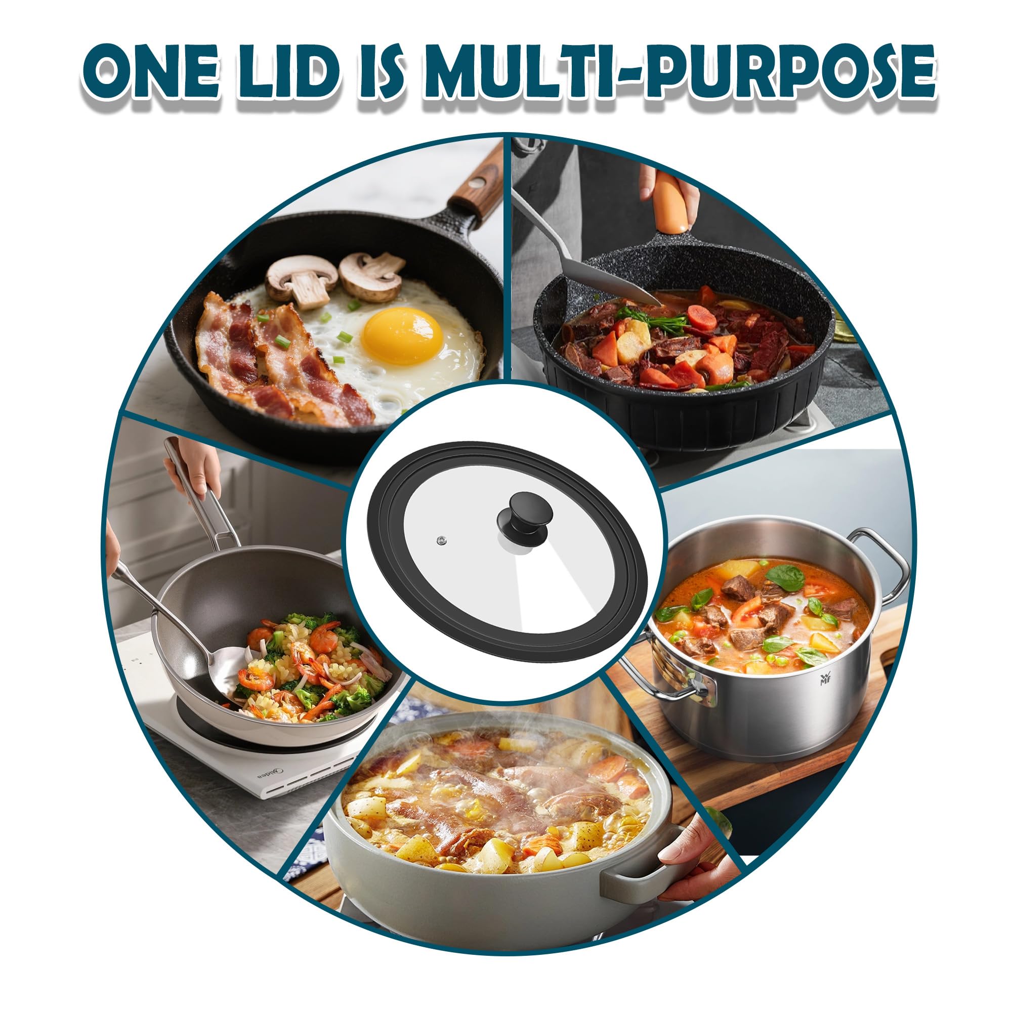 BERHT universal lid stored flat saves kitchen space for quick access.