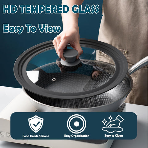 BERHT tempered-glass lid with silicone rim for clear viewing and heat resilience.