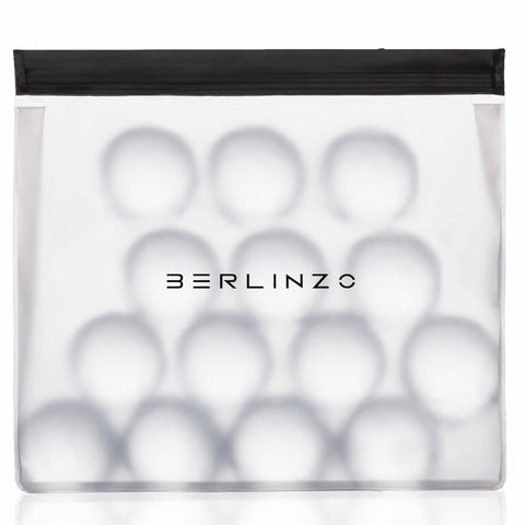 BERLINZO large ice storage bag closeup highlights its leak-proof design for mess-free freezer storage.