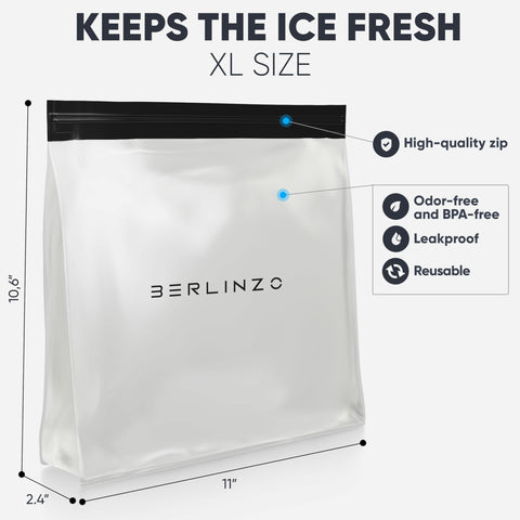 BERLINZO large ice storage bag freezer-visible-contents shows clear contents for quick portioning.
