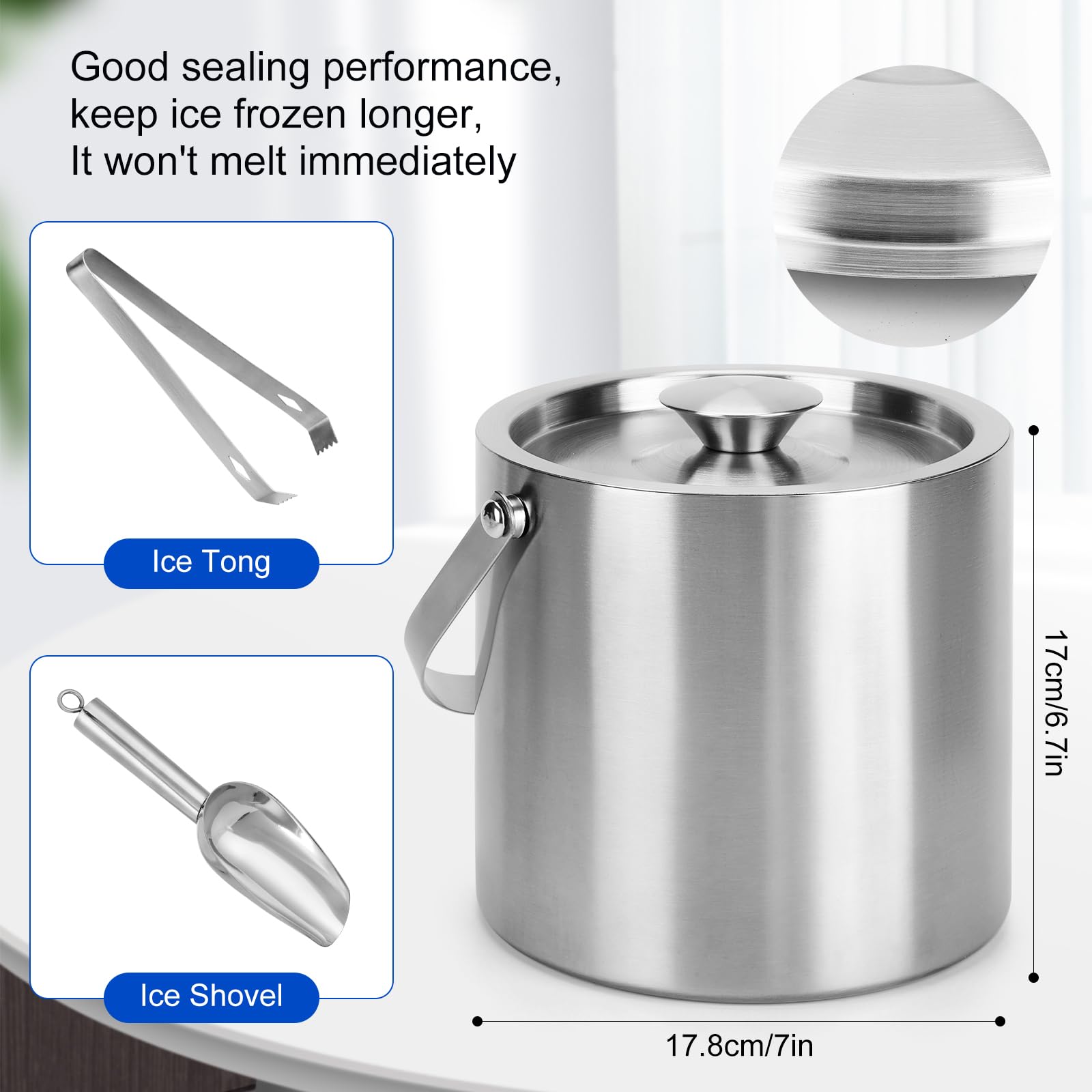 Inner 304 stainless steel for safe contact with ice in Berverra bucket.