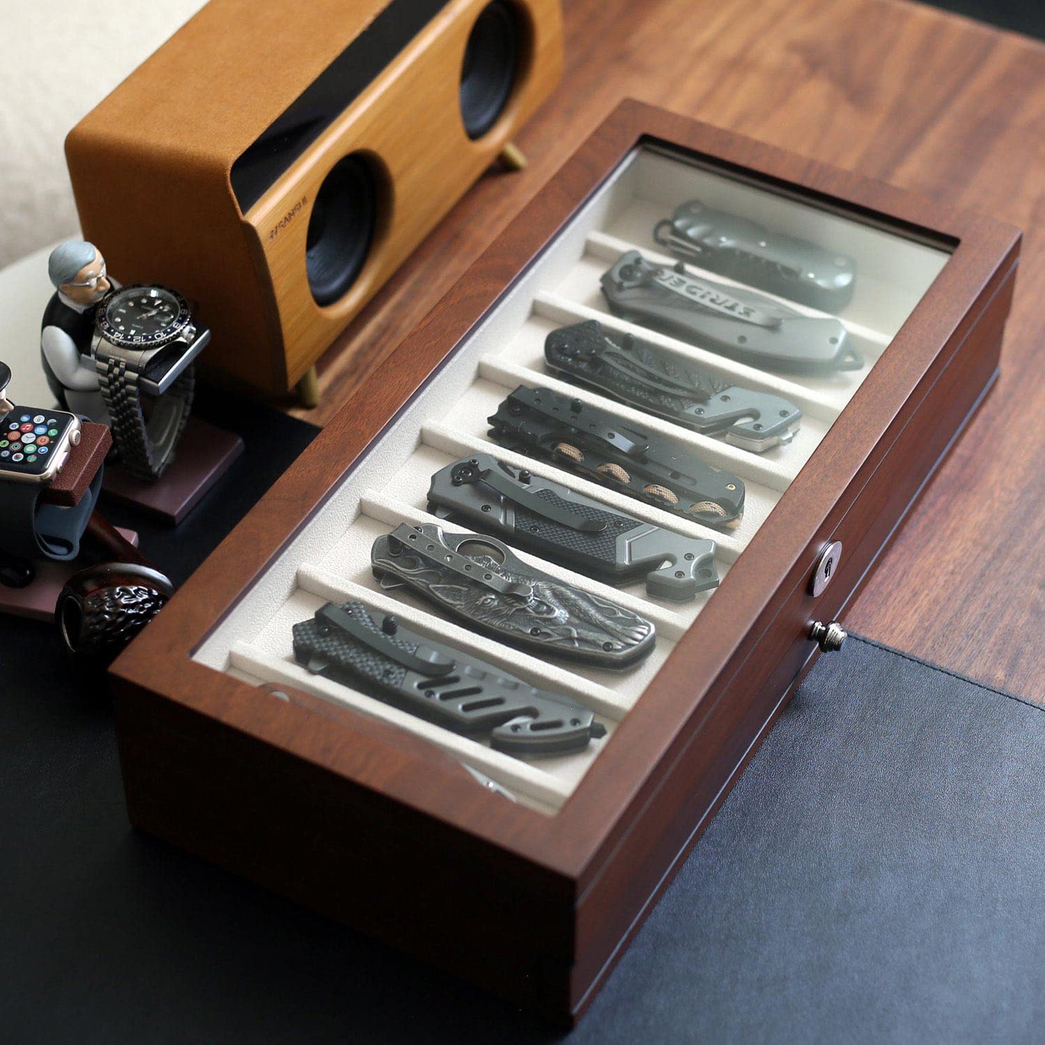 Besforu knife case interior walnut veneer protects blades and prevents scratches