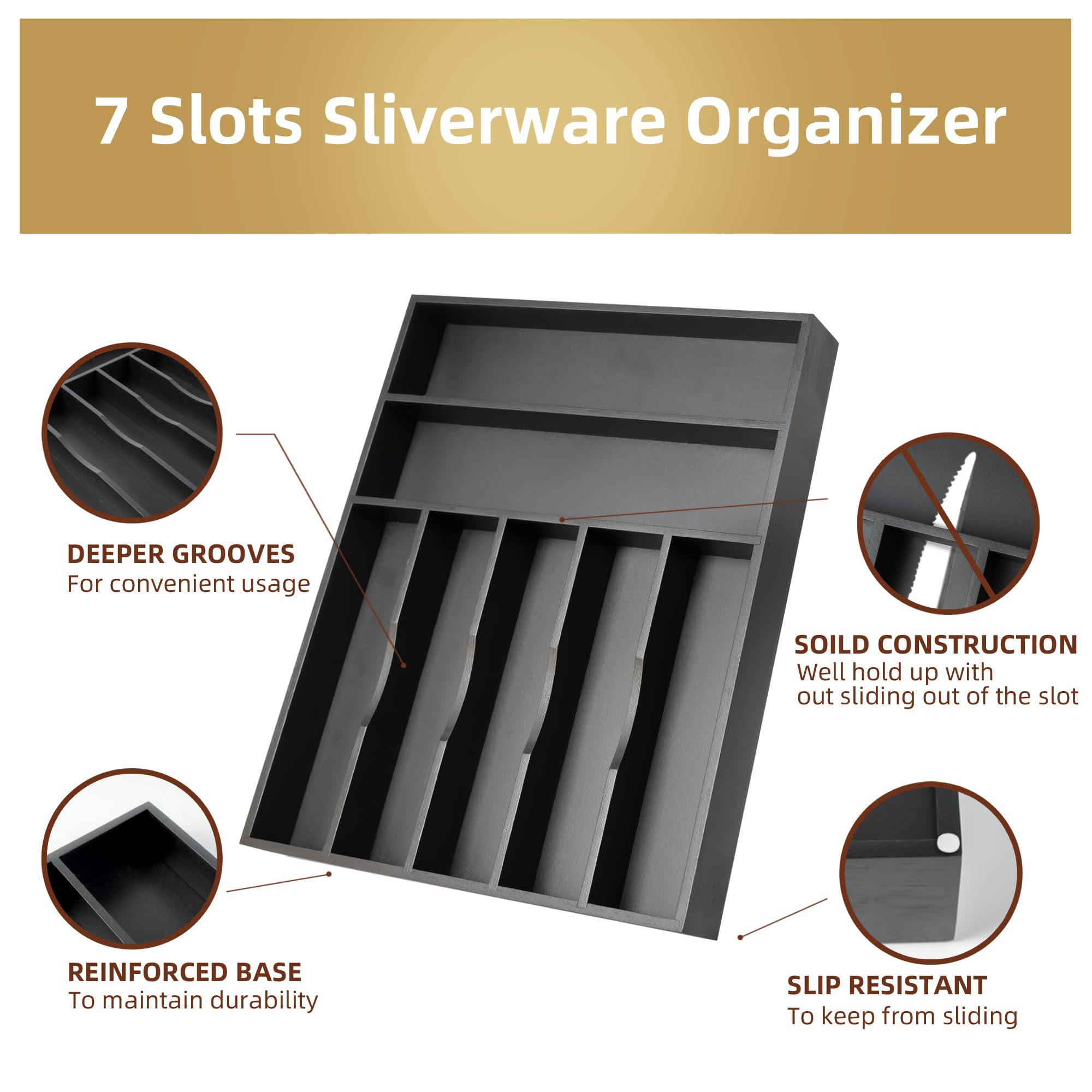 Besilord cutlery organizer dividers close-up highlights durable mortise and tenon joints.