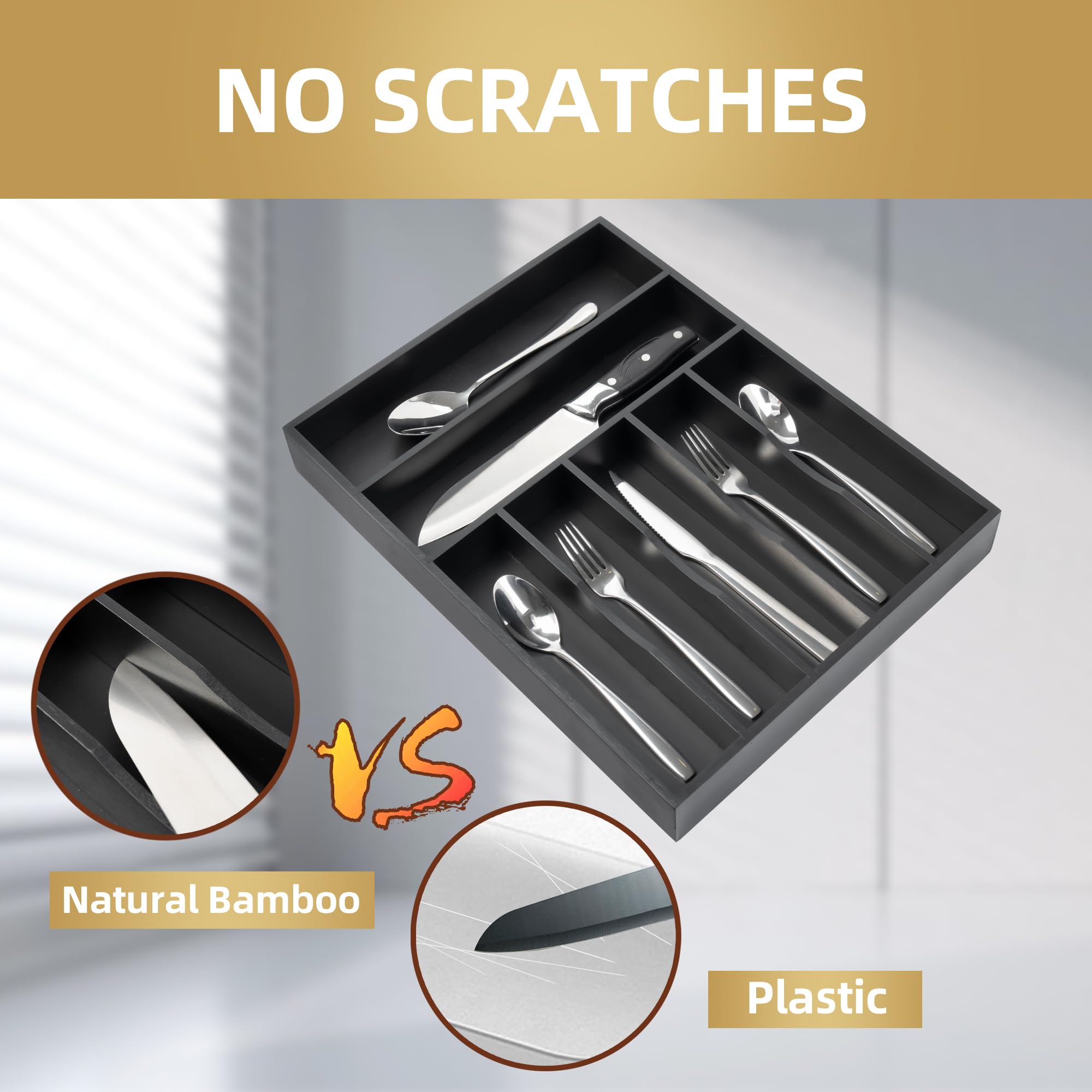 Besilord kitchen drawer organizer with mortise-tenon design ensures stable storage.
