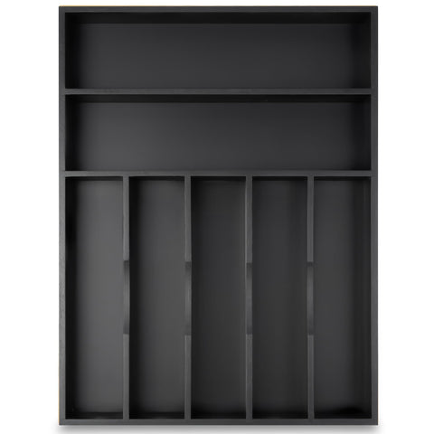 Besilord silverware organizer in a black 7-slot drawer keeps utensils neatly organized.