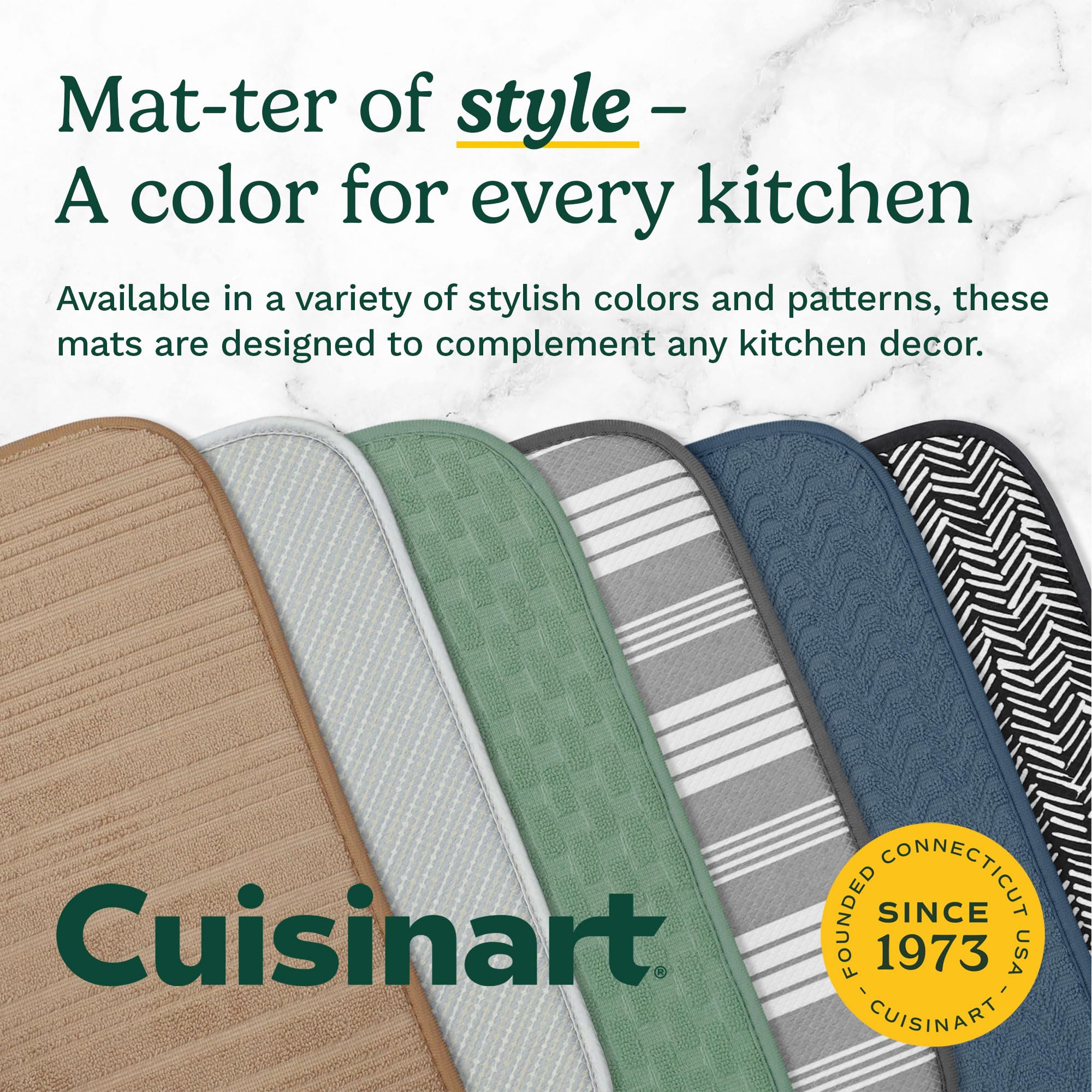 Best Brands Cuisinart dish drying mat durable microfiber maintains absorbency after washing.