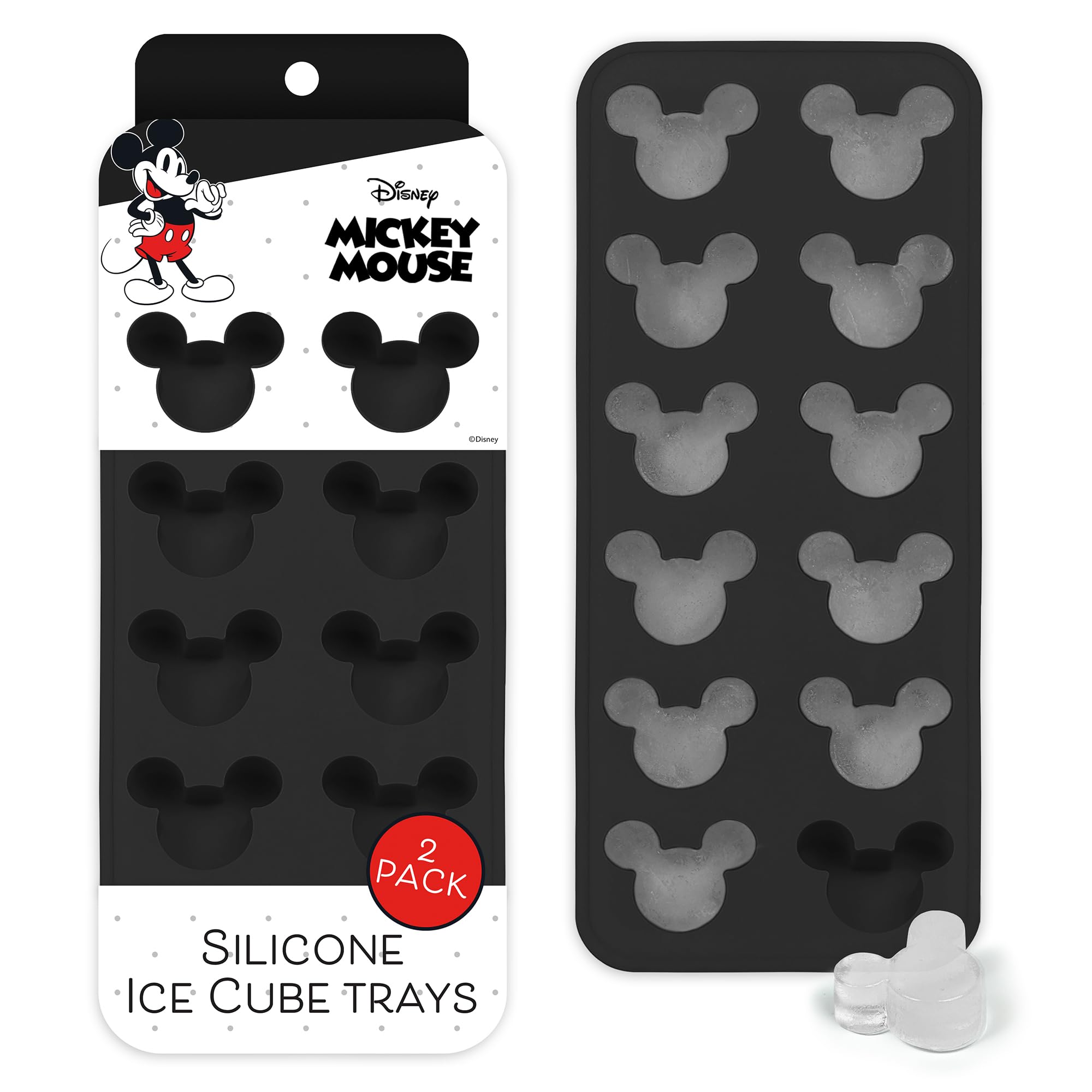 Best Brands Disney tray with Mickey molds forming fun ice cubes in a glass