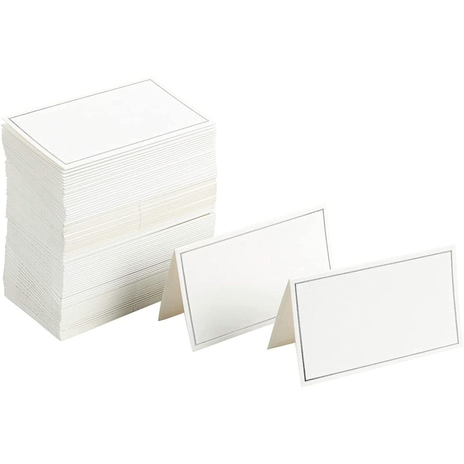 Best Paper Greetings place card with silver border for elegant seating at events.