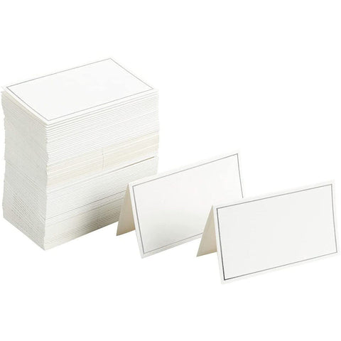 Best Paper Greetings place card with silver border for elegant seating at events.