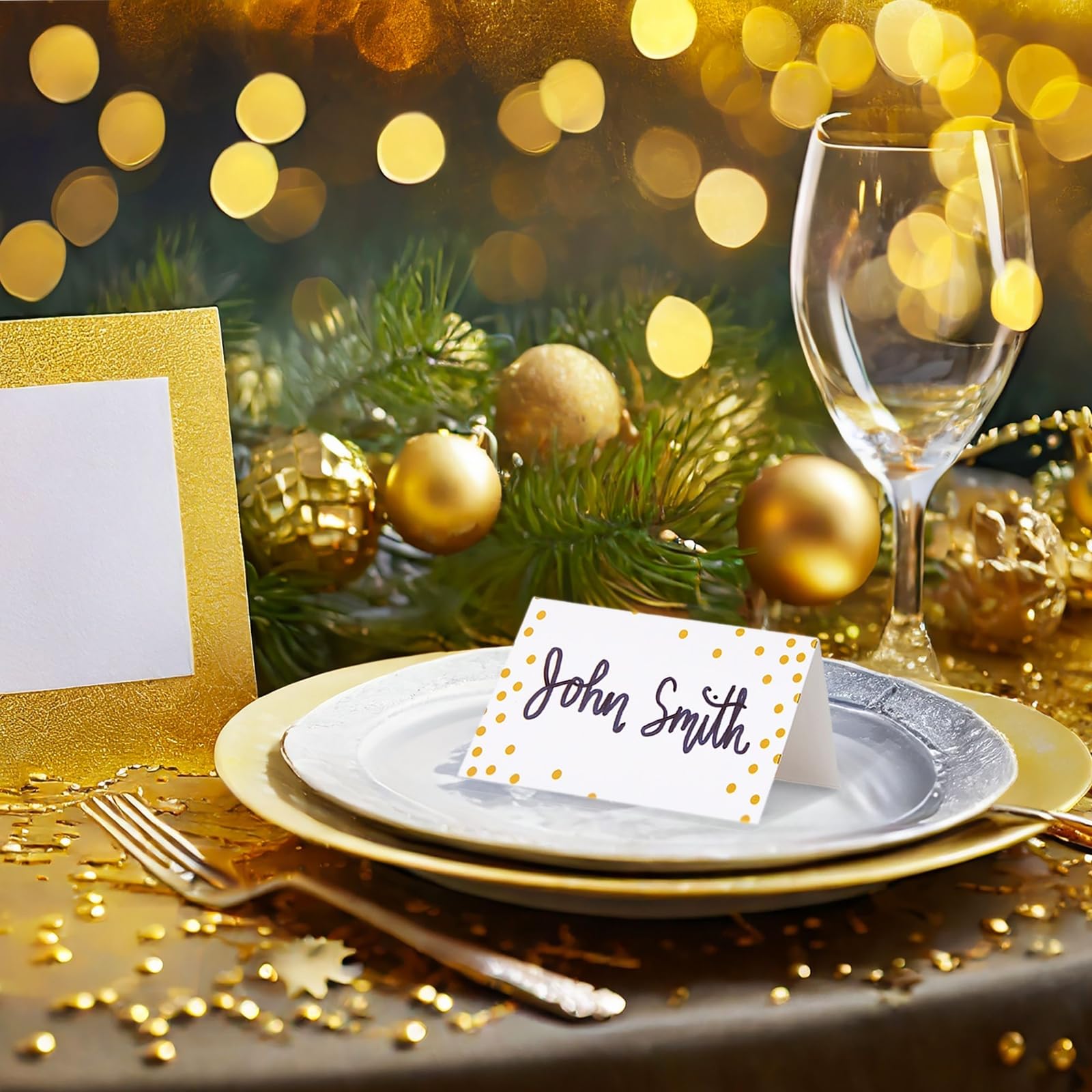 Best Paper Greetings white name card 3.5x2 folded, for neat place setting.