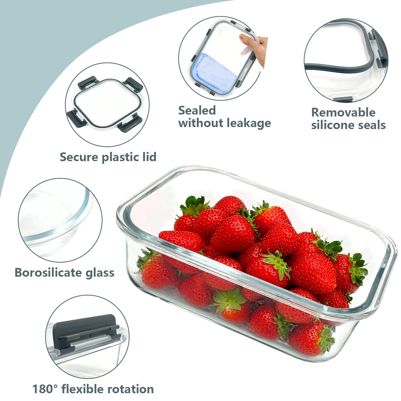 Bestfull rectangular 370ml glass container ideal for portion-sized snacks.