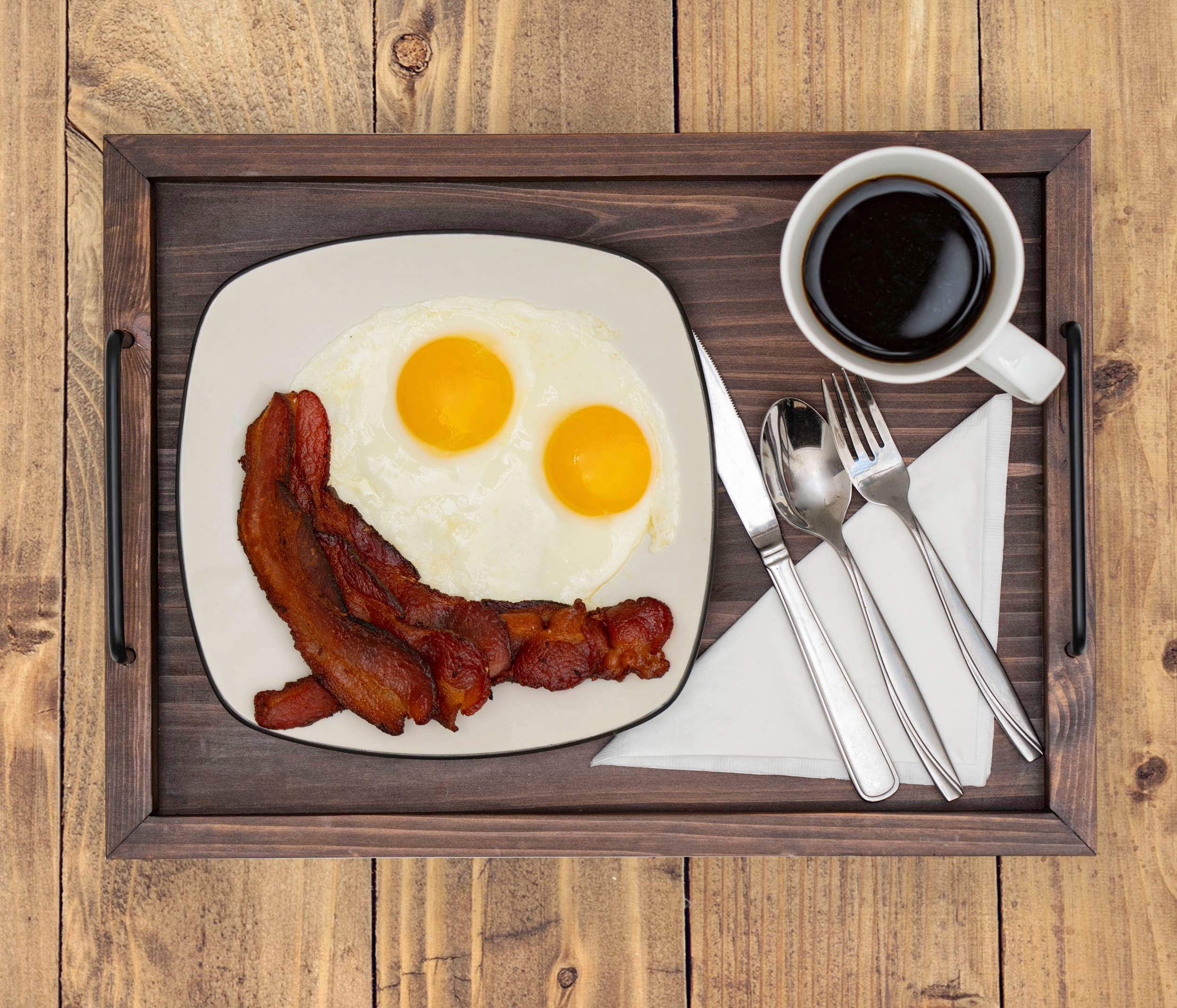 Besti rustic tray closeup showing durable iron handles for safe carrying.