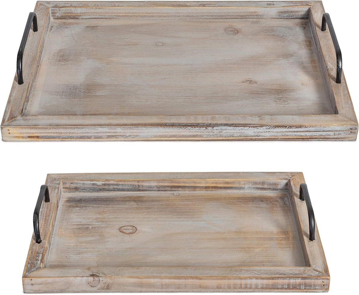 Besti Rustic Vintage Tray Set large with weathered finish, ideal for serving meals.