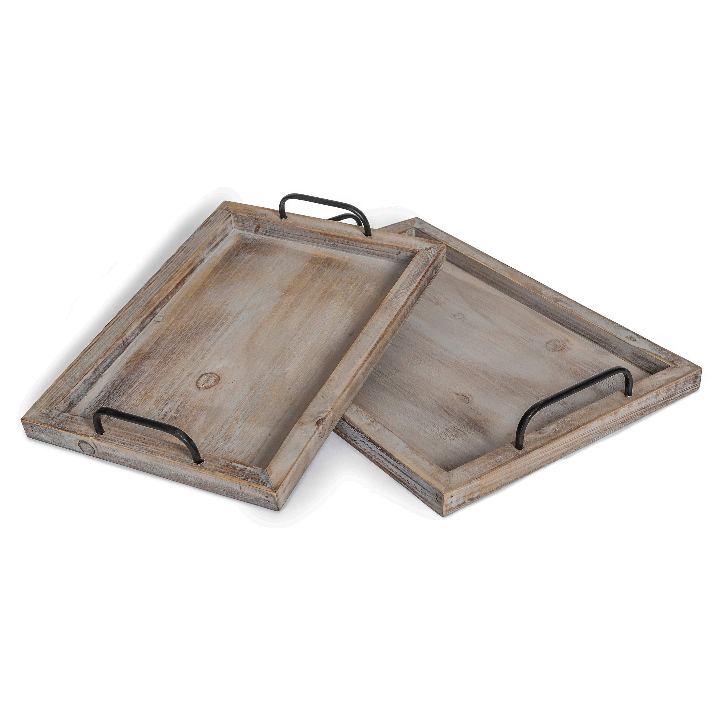 Besti Rustic Vintage Tray Set small with iron handles, easy transport for snacks.