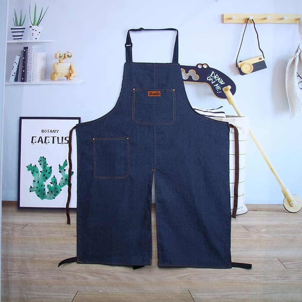Bestoall easy-care denim apron keeps clothes protected