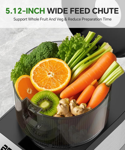 Bestome juicer side view shows compact footprint and clean design