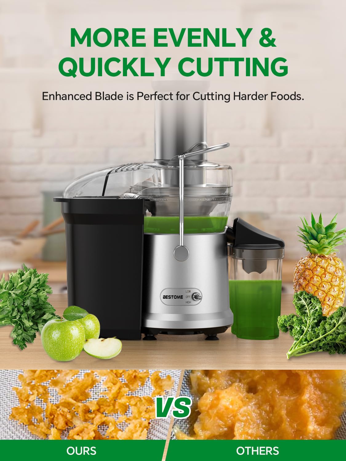 Bestome Juicer 22oz juice cup with foam separator reduces clogging.