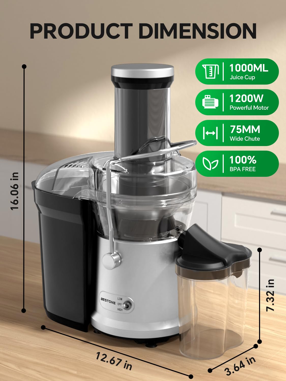 Bestome Juicer easy to clean design for quick cleanup.
