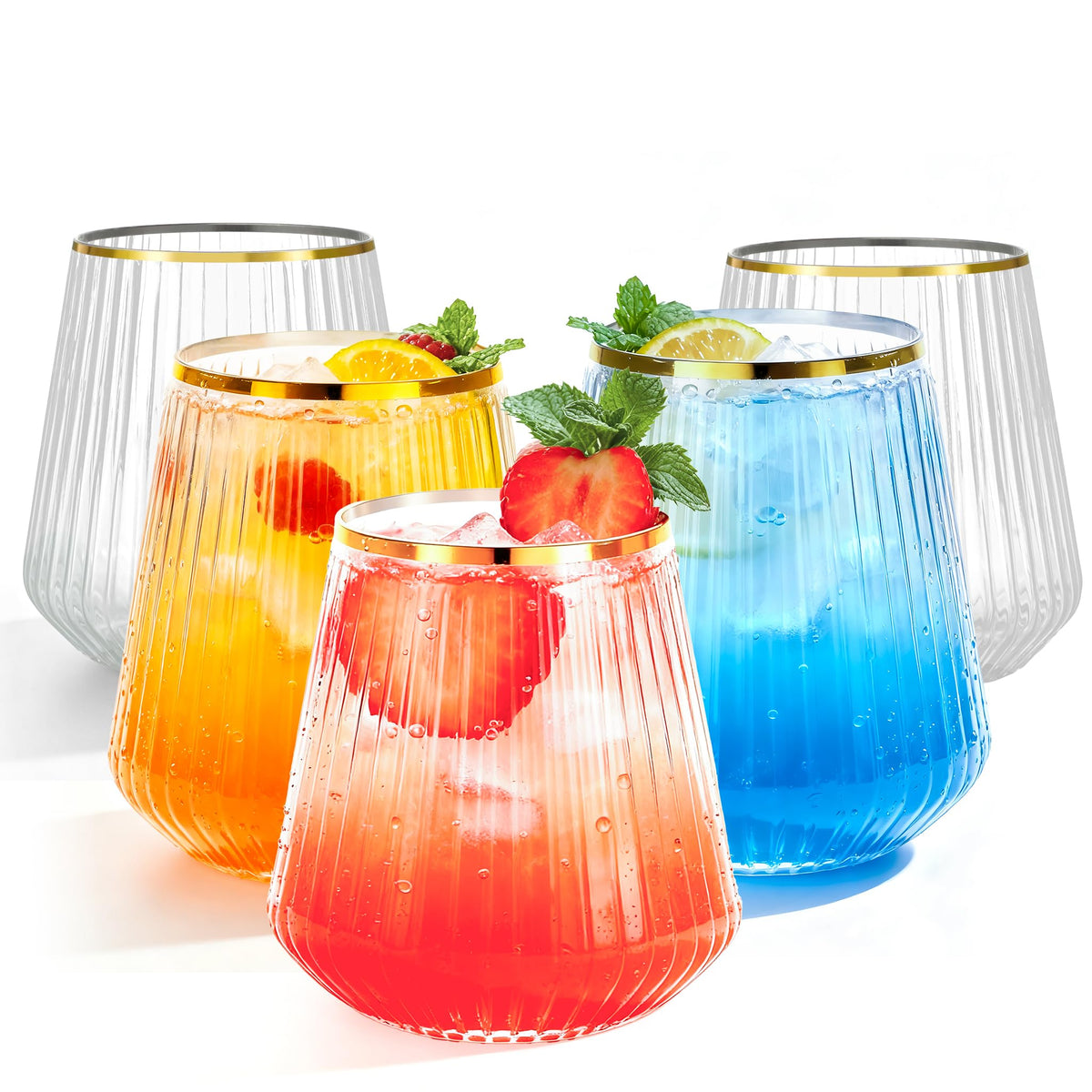 BESTSTAR Origami Ripple wine glasses with ribbed texture, ideal for weddings and parties.