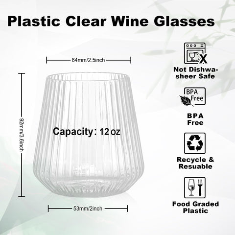 BESTSTAR stemless clear wine glasses with ribbed pattern for stable handling.