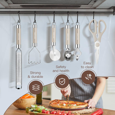 BESTZMWK elegant utensil holder keeps tools tidy on the counter.