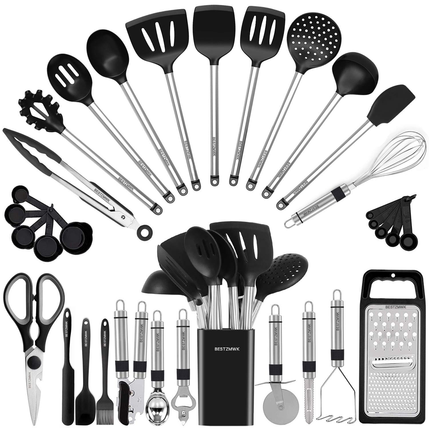 BestZMWK kitchen utensil set with silicone heads, scratch-free for nonstick cookware
