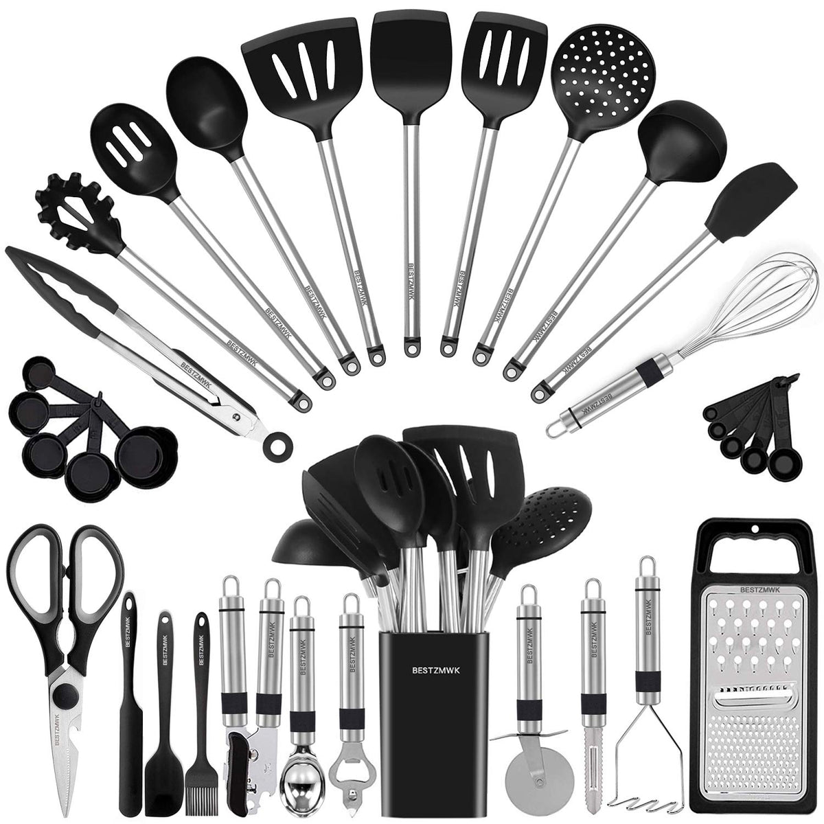 BestZMWK kitchen utensil set with silicone heads, scratch-free for nonstick cookware