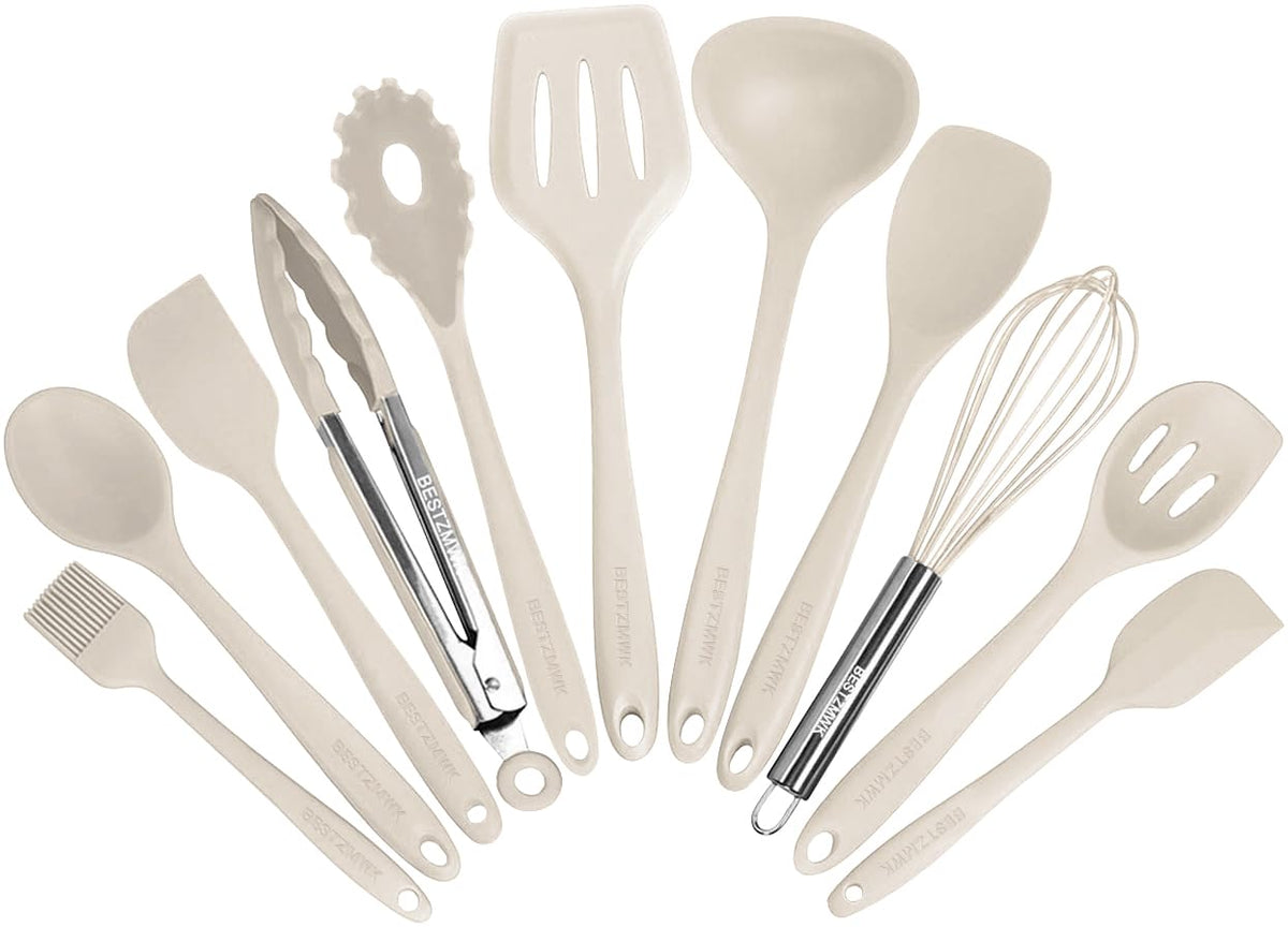 BESTZMWK kitchen utensil set collection highlights vibrant colors for easy cooking prep.